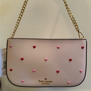 Kate Spade Blush and Red Heart-Studded Shoulder Bag